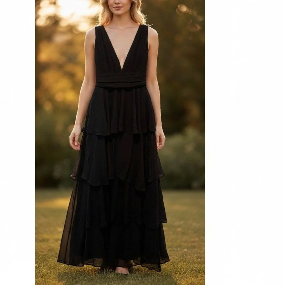 lulus black chiffon dress Black Chiffon Dress - Surplice Maxi Dress - Pleated Maxi Dress